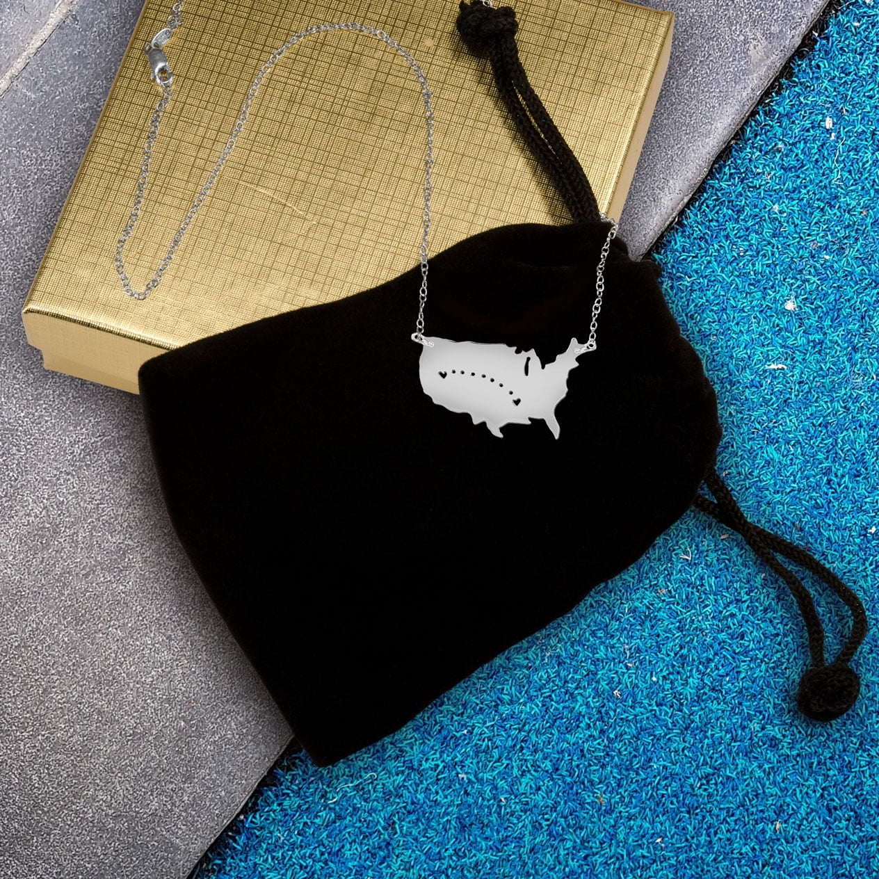 Personalized Long Distance Relationship Necklace in Sterling Silver or 14K Gold Plated Sterling Silver