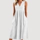 thumbnail image 1 of TaTaai Women's V-Neck Maxi Dress Sleeveless Linen Feel Solid Color Casual Pocket Detail Crinkle Texture Loose Fit Summer Gift, 1 of 5