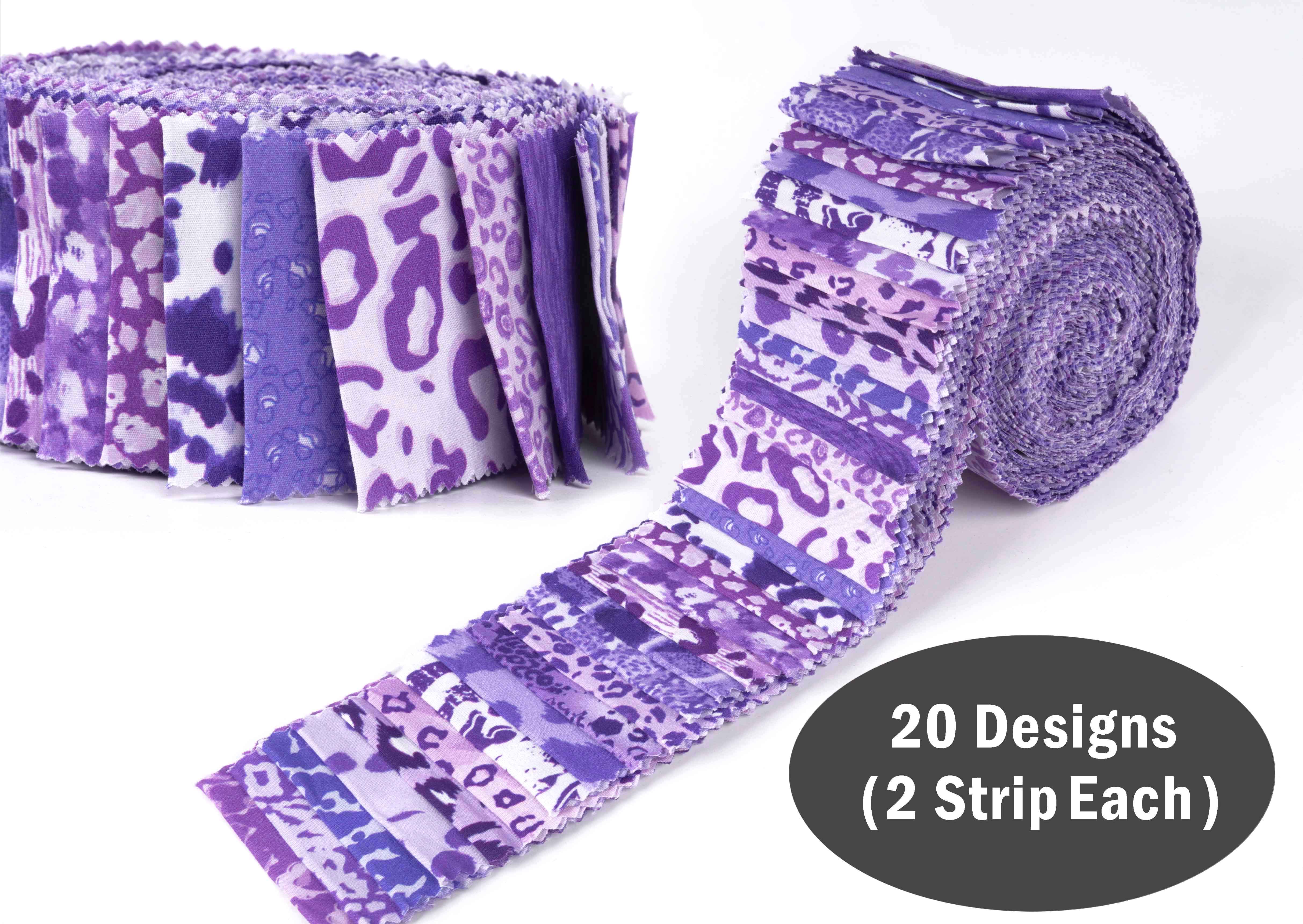 Soimoi 40Pcs Floral Artistic Print Cotton Precut Fabrics For Quilting Craft Strips 2.5x42inches Jelly Roll - Violet
