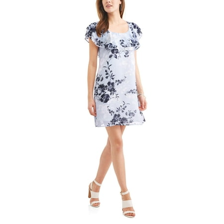 Ruffle Neck Wrap - Allison Brittney Women's Ruffled Neck Peasant Dress