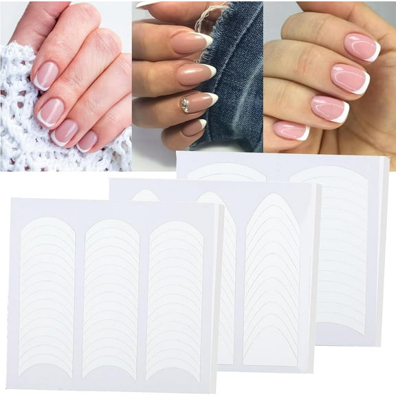 French Manicure Sticker Art Nail Sticker 3 Designs Self Sticky Nail Tips Fingernail Decals Hand Design Manicure Sticker Guides Fit DIY Decoration, Stencil Tools, Polish (White)