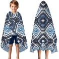 thumbnail image 3 of Blue Ethnic Geometric Pattern Hooded Bath Towel，50"x30" for Ages 3 To 12 Kids, Quick Dry Lightweight Soft Microfiber Hood Beach Towel Cover Up for Kids, 3 of 7