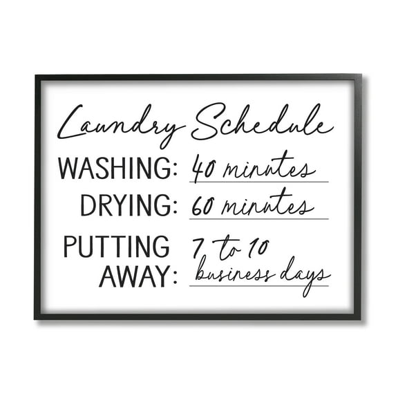 Stupell Industries Laundry Schedule Witty Text Casual Home Sign Graphic Art Black Framed Art Print Wall Art, Design by Lettered and Lined