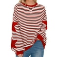 thumbnail image 3 of BODOAO Oversized Striped Crewneck Sweatshirt for Women Long Sleeve Color Block Pullover Tops Casual Loose Workout Shirt Sweatshirt 2024 Fall Crewneck Star Striped Top Hoodies Lightweight Red S, 3 of 8