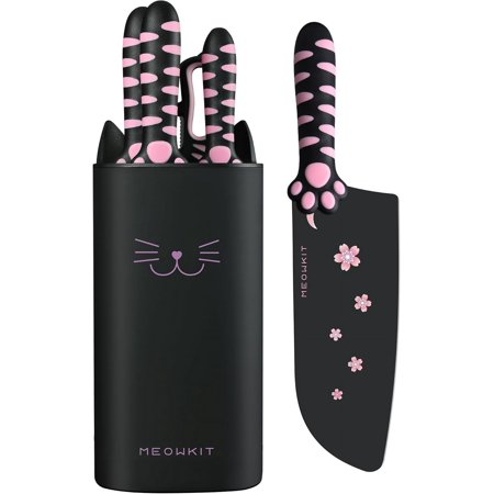Cute Kitchen Knife Set,5-piece Non-Stick Knives Set with Detachable Block and Scissors,Sharp Kitchen Knives for Chopping, Slicing, Dicing and Cutting for Home Kitchen