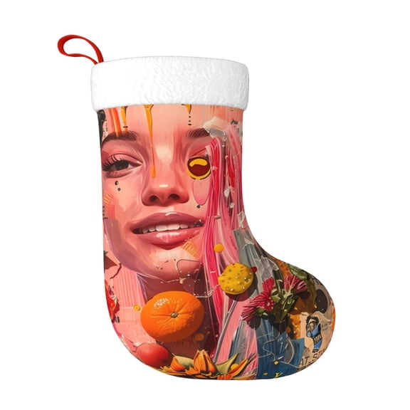 Honeii Vibrant Floral Collage Portrait for Christmas Stocking,Large Xmas Stocking,Holiday and Family Stocking for Fireplace Christmas Holiday Party Decoration
