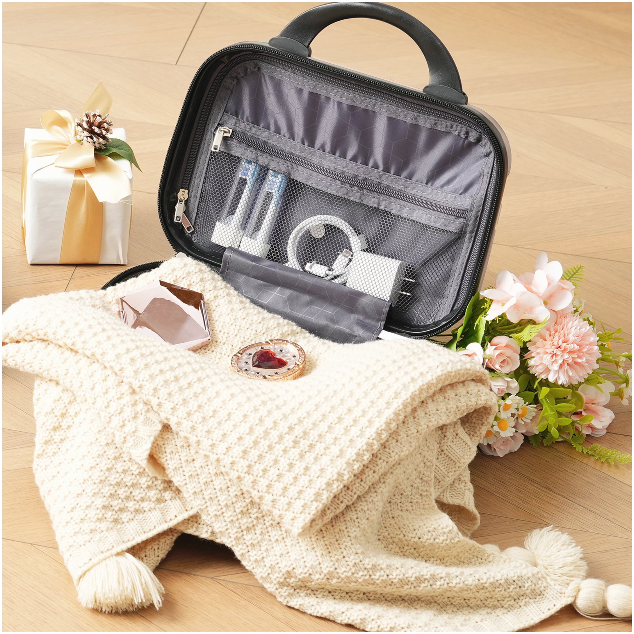 Durable Hardshell Suitcase Set with 8 Wheels, ABS Carry On and Checked Luggage in Champagne for Adults