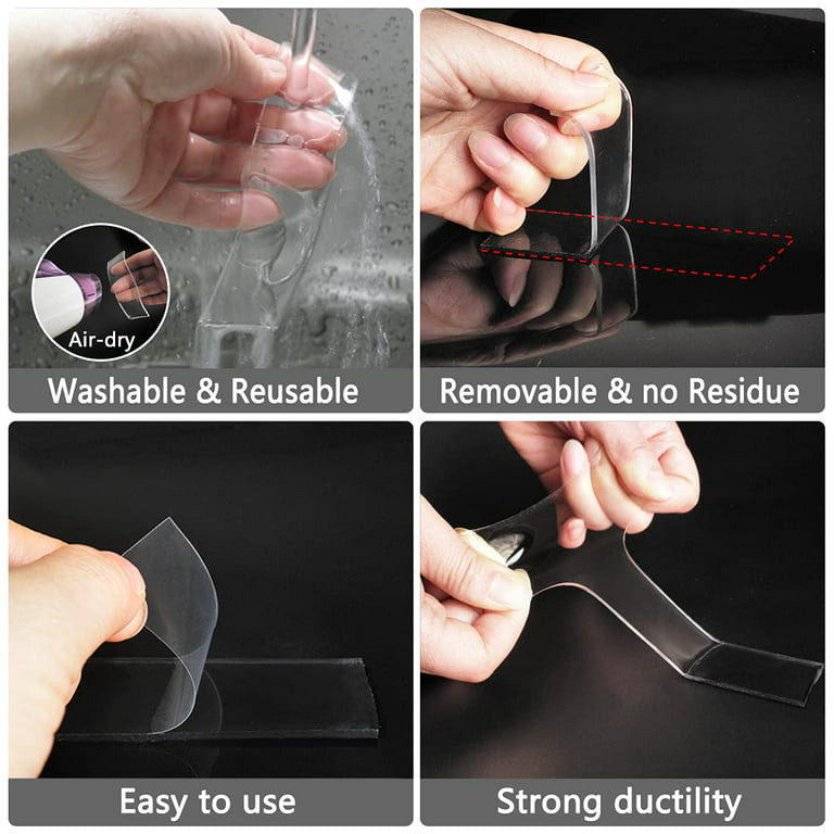 Extra Large Double Sided Tape Heavy Duty Removable 1.18 Inch x 160 Inch,  Clear & Tough Nano Tape, Multipurpose Mounting Tape Picture Hanging Strips
