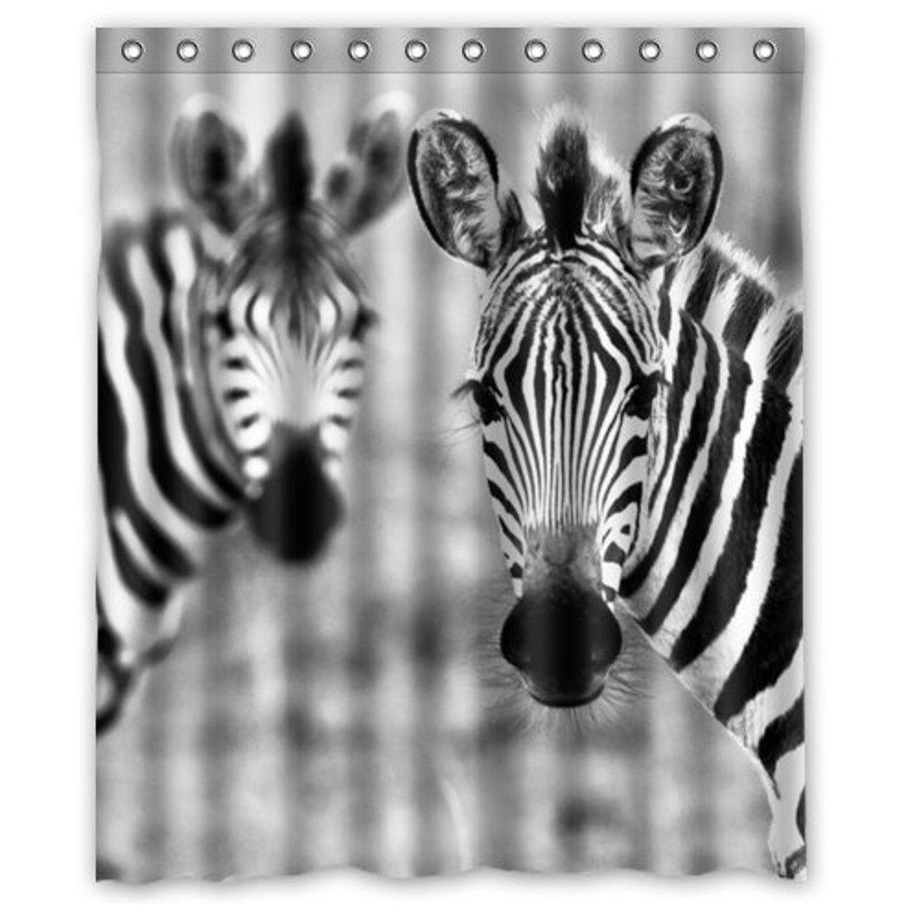 HelloDecor Zebra Shower Curtain Polyester Fabric Bathroom Decorative