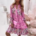 thumbnail image 2 of DHFJKG Bohemian Floral Dresses For Women Vintage Ethnic Style Mini Dress Long Sleeve Notch V Neck Loose Fit Boho Tunic Dress Beach Vacation Clothes Soft Dresses, 2 of 8