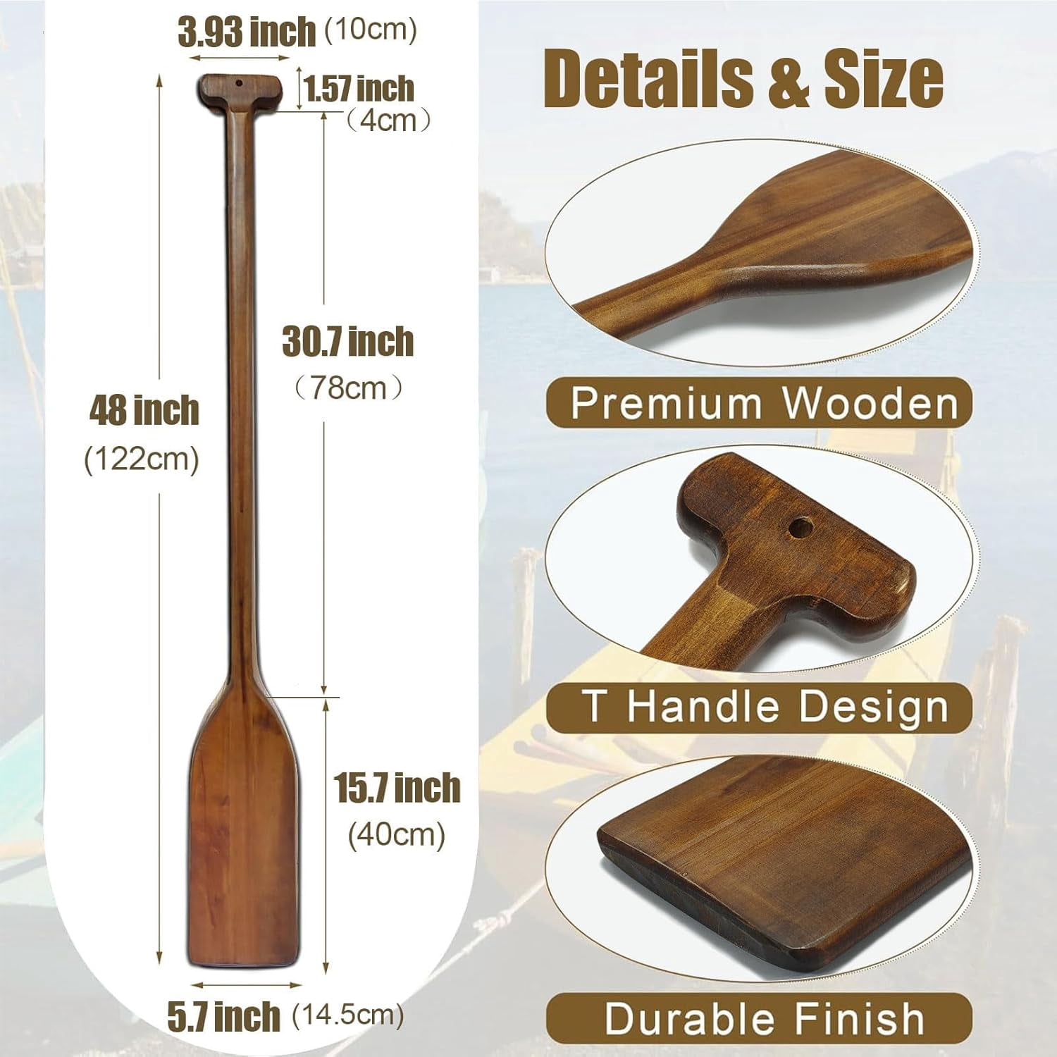 Vintage Style Wooden Oar Canoe Paddle 4 Feet,Ergonomic T-Shaped Handle,Handcrafted Durable Pine Wood Oars for Kayaking/Fishing/Rowing Boats/DIY Home Decoration Gift（2 Pieces）