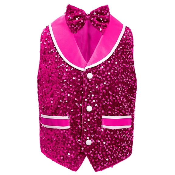 TiaoBug Girls Boys Sequins Waistcoat Choir Hip Hop Jazz Dance Tops Ballet Stage Performance Fancy Dress Vest Hot Pink 12