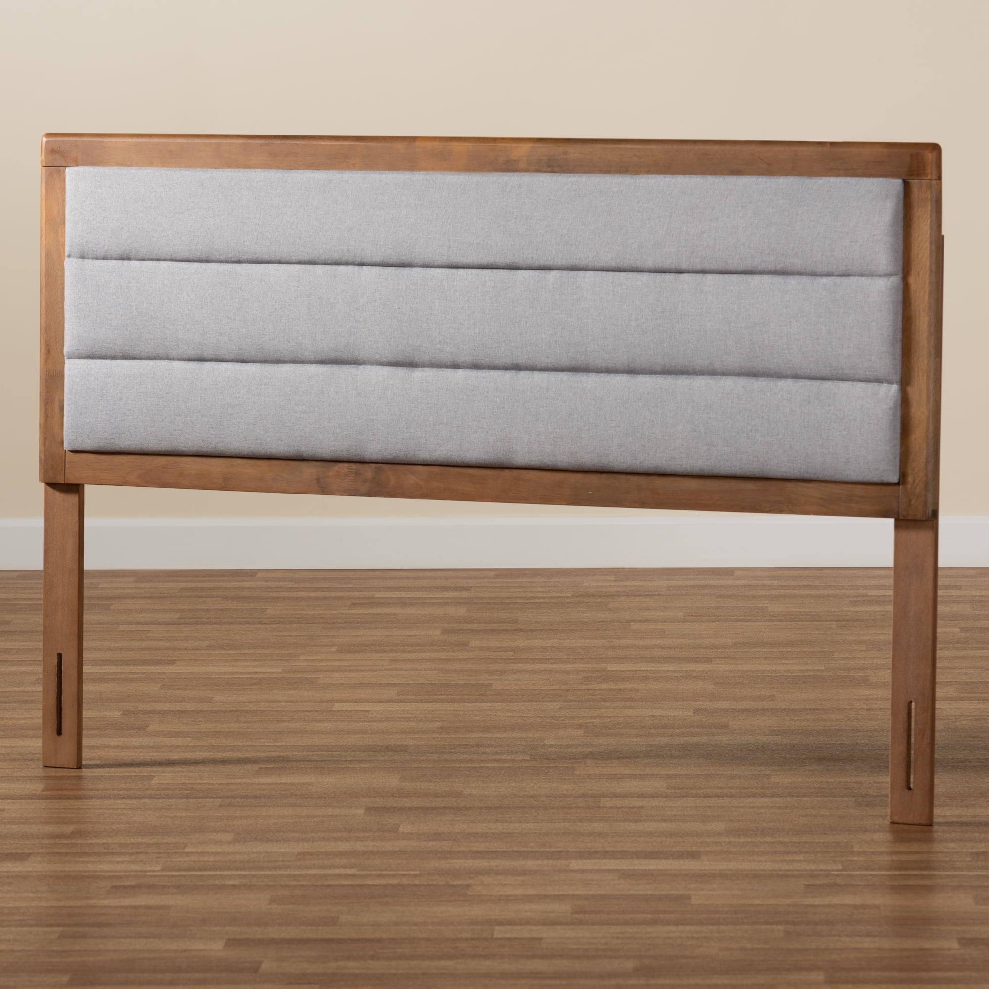 Baxton Studio Dexter Modern and Contemporary Light Grey Fabric Upholstered and Walnut Brown Finished Wood Full Size Headboard