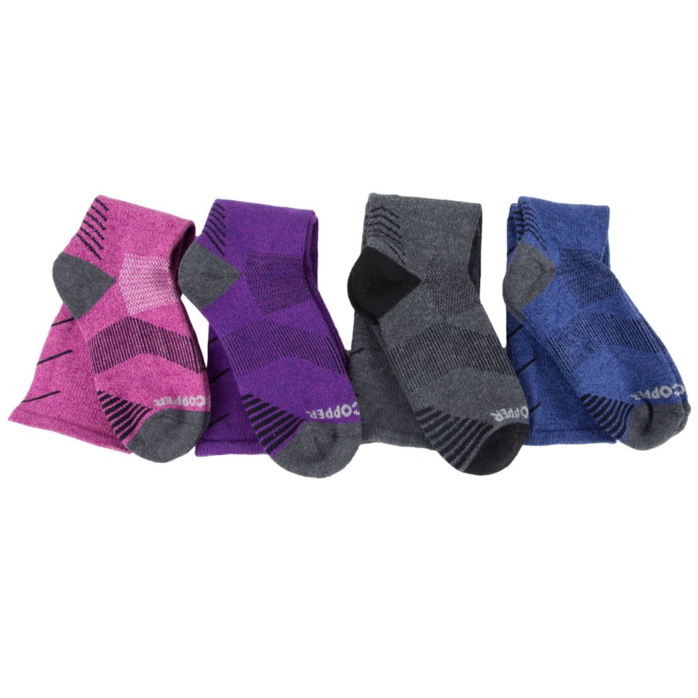 TOMMIE COPPER Women's 4 Pair Compression Crew Socks, Multicolored, Large