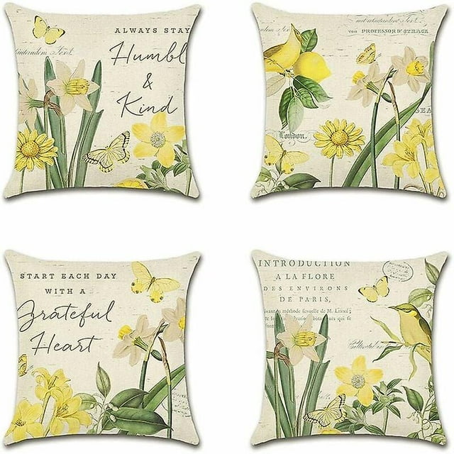 Fundas de Cojines para Exterior, Juego de 4 Fundas de Almohada Impermeables con patrón de Narciso para sofá, para decoración de Patio, jardín, Sala de Estar, Dormitorio, 45 x 45 cm