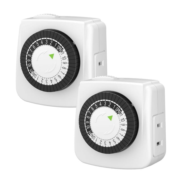 ZJQYDS Indoor Timers Plug Mechanical 2 Prong Outlet Light Timer, 24-Hour Mini Lamp Timers 2 Pack, for Electrical Outlets, Fish Tank, Fans, LED Lights