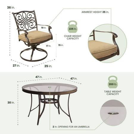 Hanover Traditions 5-Piece Dining Set in Tan with 47 in. Glass-top Table