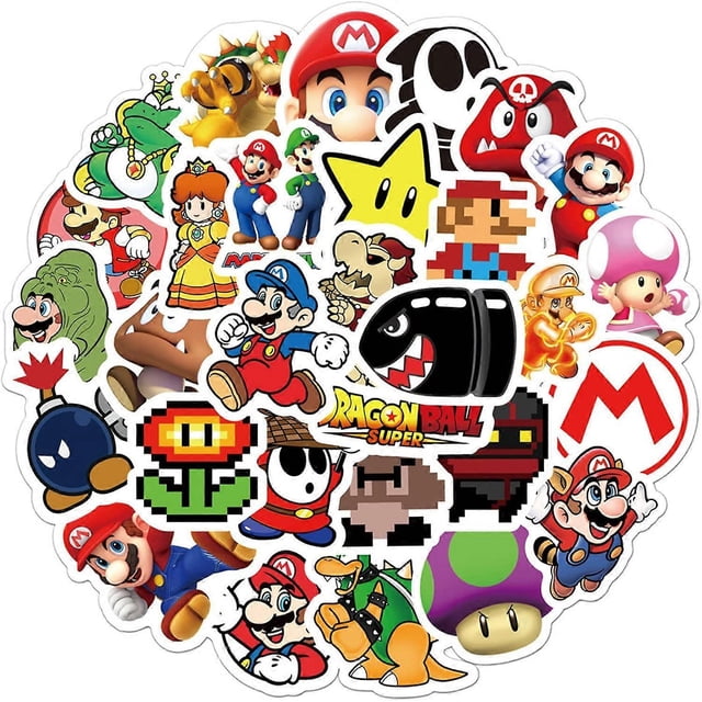 50pcs Super Mario Bros Stickers for Kids and Teens, Cool Cartoon Game Stickers for Laptop Water Bottle Phone Luggage Skateboard(Super Mari)