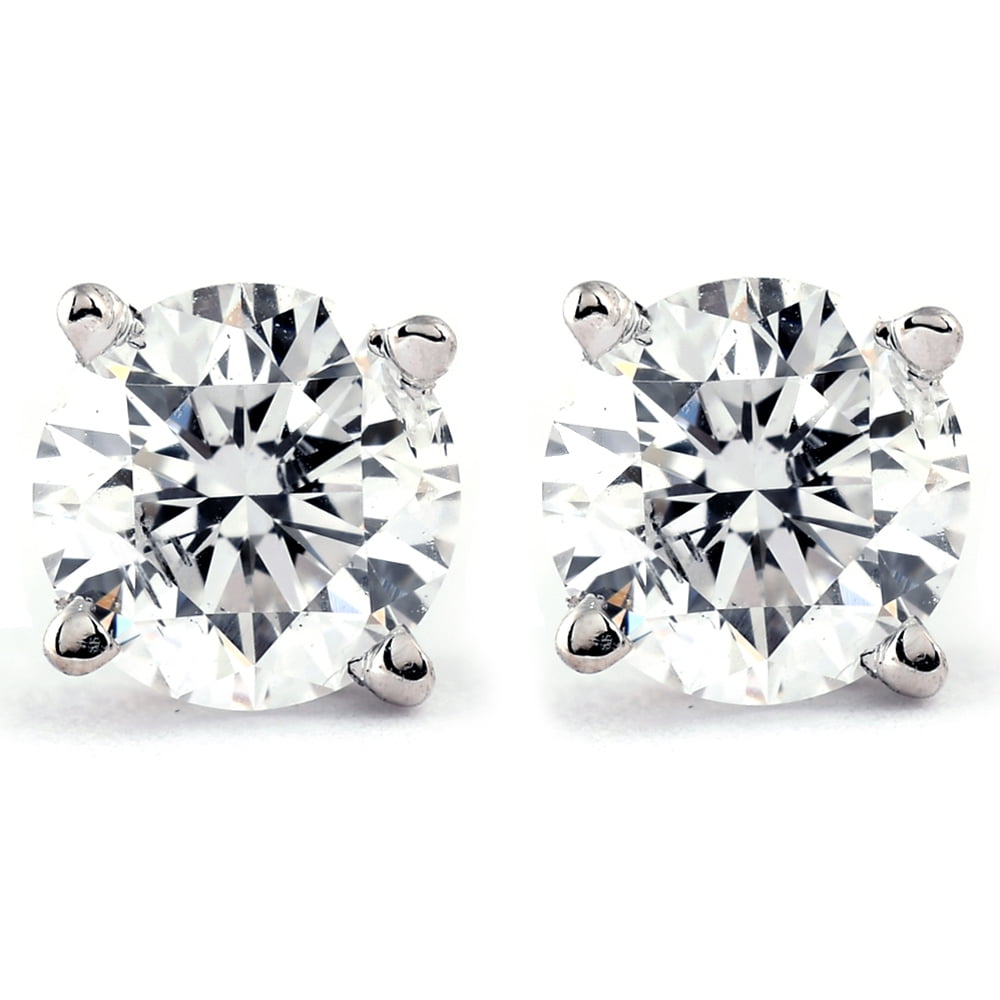 14K White Gold Double Sided Fancy Diamond Cut Ball Earrings 