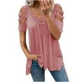 thumbnail image 1 of Pompotops Blouse à Manches Courtes Décontractée à Col en V pour Femmes, 1 of 5
