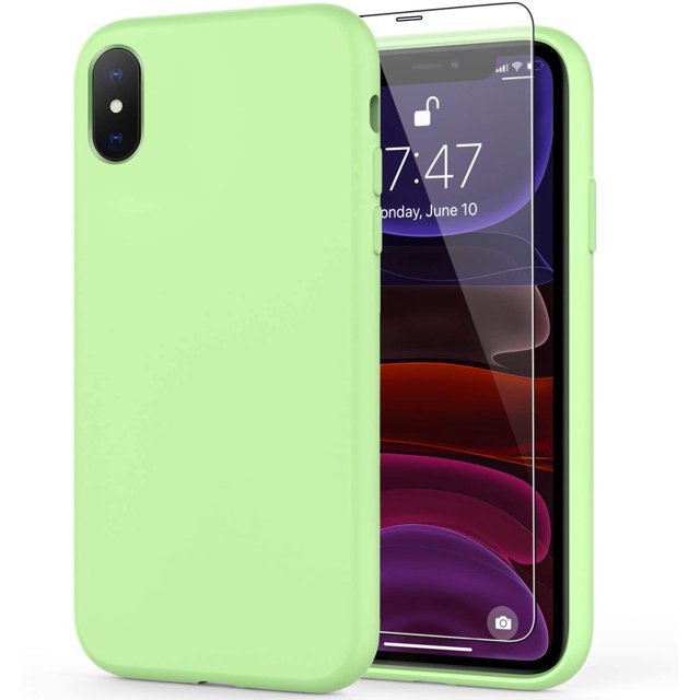 iPhone Xs Max Case with Screen Protector,Soft Liquid Silicone Gel Rubber Bumper Cover,Slim Fit Shockproof Protective Phone Case for iPhone Xs Max Tea Green