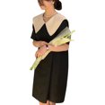 thumbnail image 1 of Vestido con cuello de muñeca para mujer, bloques de color, espalda con cordones, lazo, suelto, manga corta, vestido elegante para el verano, 1 of 8