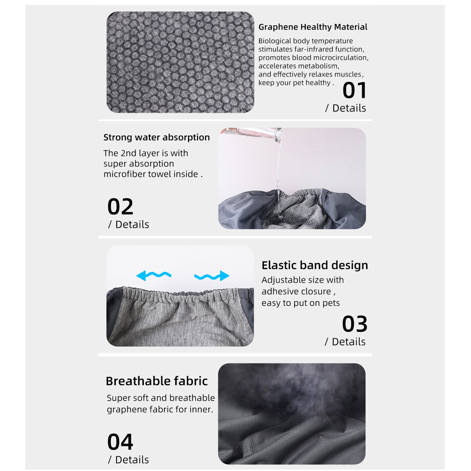 M Buder Washable Wrap Diapers for Male Dogs Reusable Belly Band Breathable Leakproof Wraps Graphene Lining Gray XL Pack of 3 (10 inches / 25.4 cm Width)