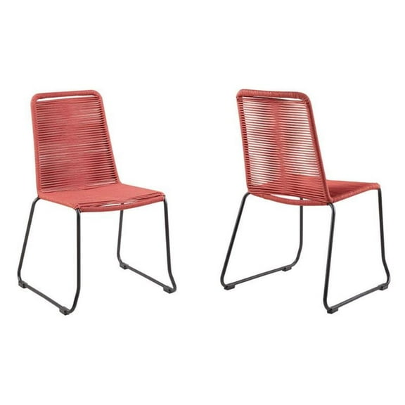 Afuera Living 18.5" Modern Fabric Outdoor Dining Chair in Red (Set of 2)