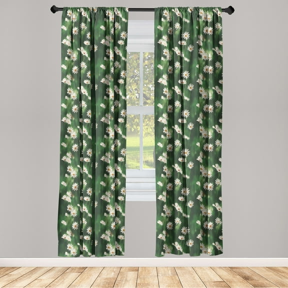 Chamomile Window Curtains, Garden Scene Daisies Sunny Weather Summer Season Love Blurred Effect, Lightweight Decor 2-Panel Set with Rod Pocket, Pair of - 28"x63", Forest Green Marigold, by Ambesonne