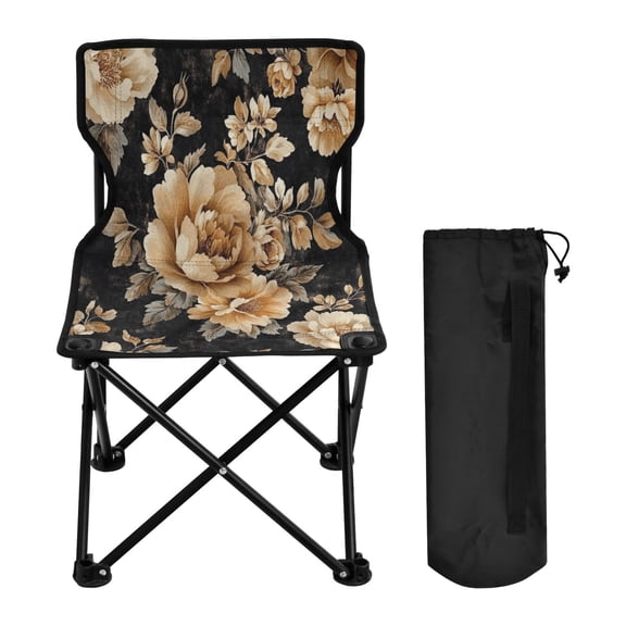 WOBOGO Brown and Beige Flowers Pattern Camping Chair Convenient Four Corner Backrest Folding Stool Can Hold Up to 220lbs