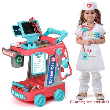 ToyM Doctor Kit for Toddlers Aged 2 3 4 5, Pretend Doctor Playset for Kids with Cart and Stethoscope, Role Play Medical Toy for Girls Boys