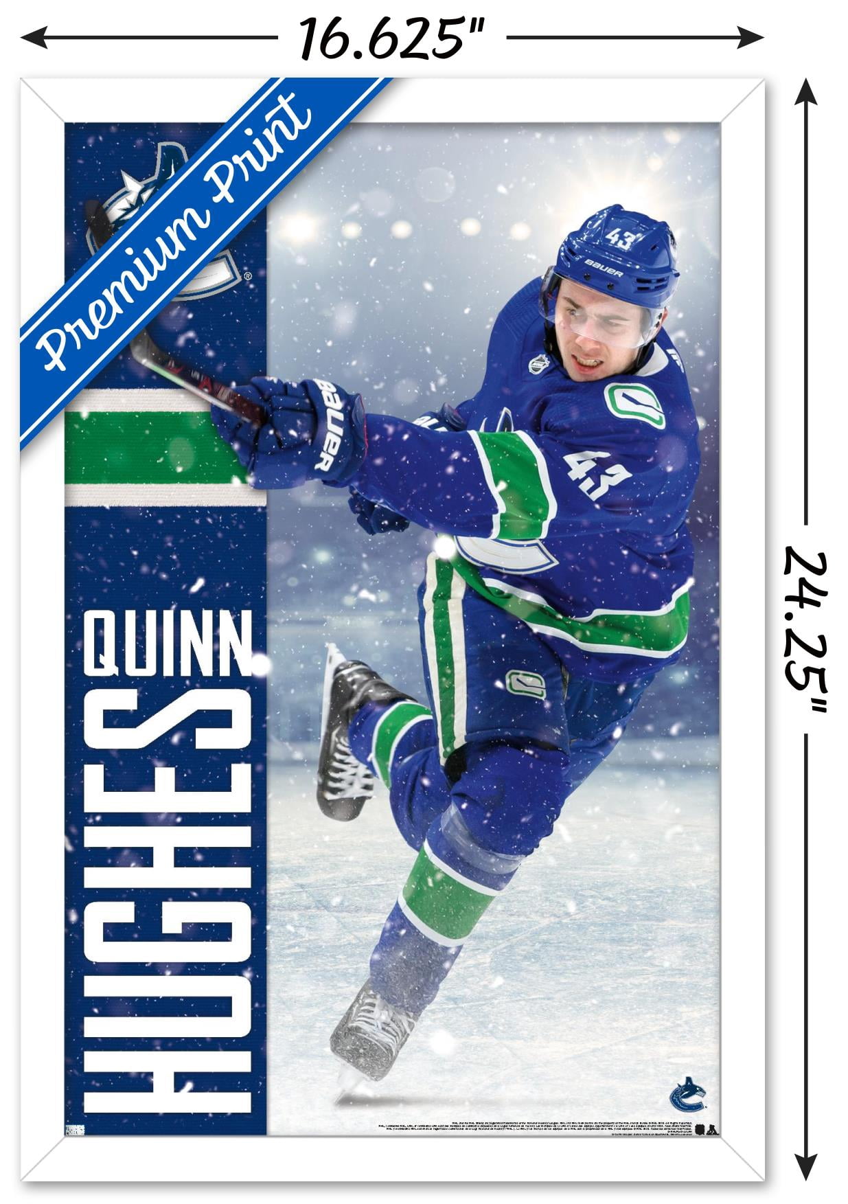 NHL Vancouver Canucks - Quinn Hughes 20 Wall Poster, 14.725" x 22.375", Framed