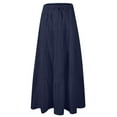 thumbnail image 4 of VBTAPA Tiered Long Skirts for Women Summer Vacation A-Line Pleated Skirt Drawstring High Waisted Flowy Swing Maxi Skirts Navy S, 4 of 6