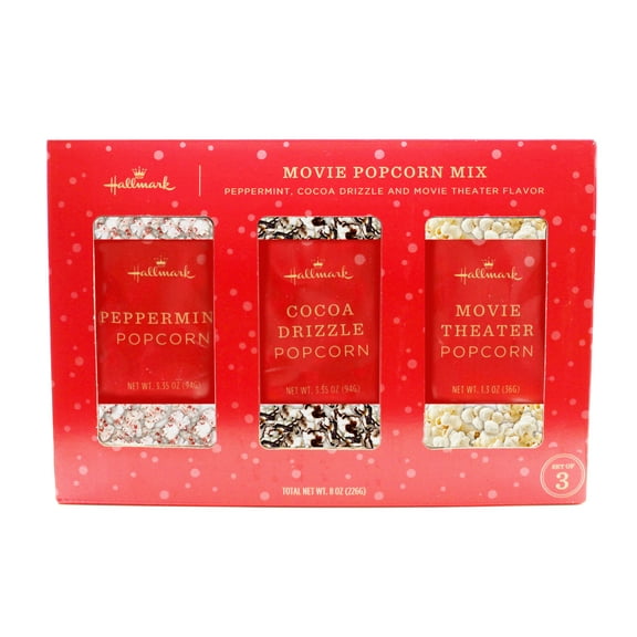 Hallmark Movie Night Bundle with Three Different Popcorn Flavors, 3 Pillow Bags Packaged in a Box, 8oz, 1pk