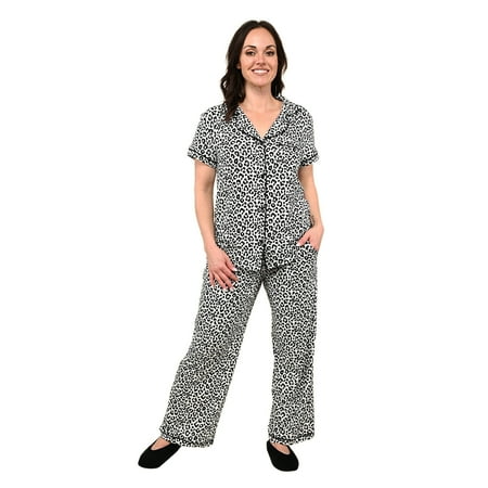 

Shop LC TAMSY Polyester Snow Leopard Short Sleeve Button Up Relaxed Jogger Pajama Set-S Mothers Day Gifts