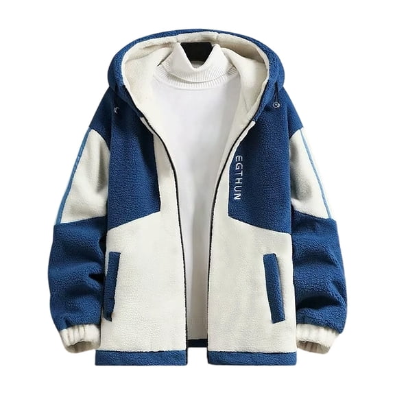 USNSM (M-5XL) Mens Big and Tall Thick Fleece Winter Coat Zip Up Fuzzy Sherpa Hoodie Sweatshirt Quilted Lined Warm Jacket Blue XXXL