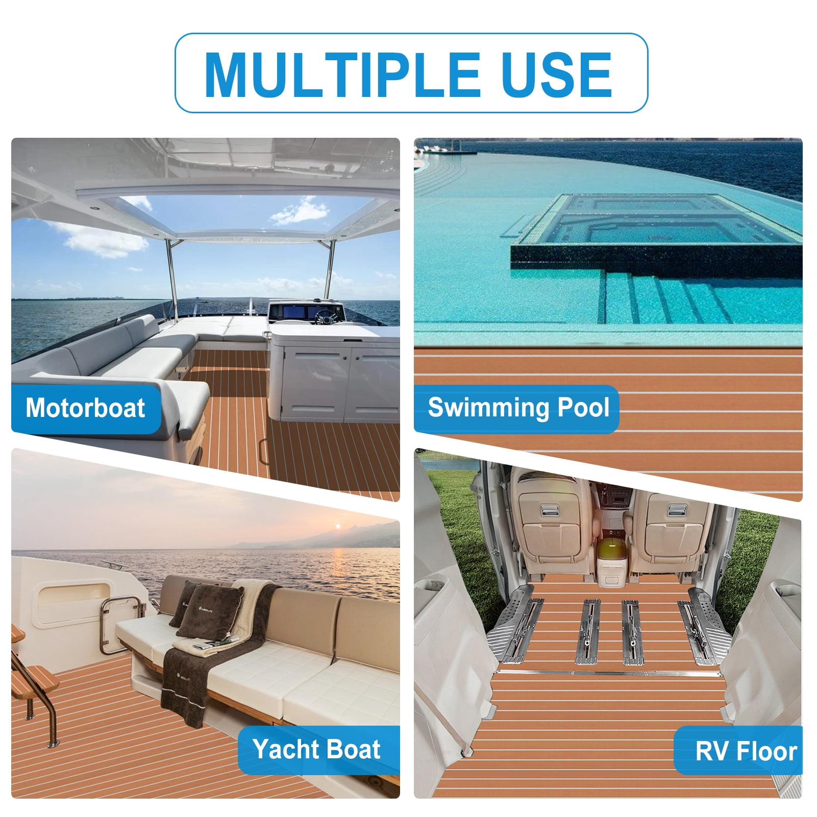 EVA Foam Boat Decking Sheets 15" x 94" - 7mm Thick Non-Slip Faux Teak Marine Flooring Mat for Kayak RV Yacht Motorboat Skateboard Skimboard Step Pool Garden