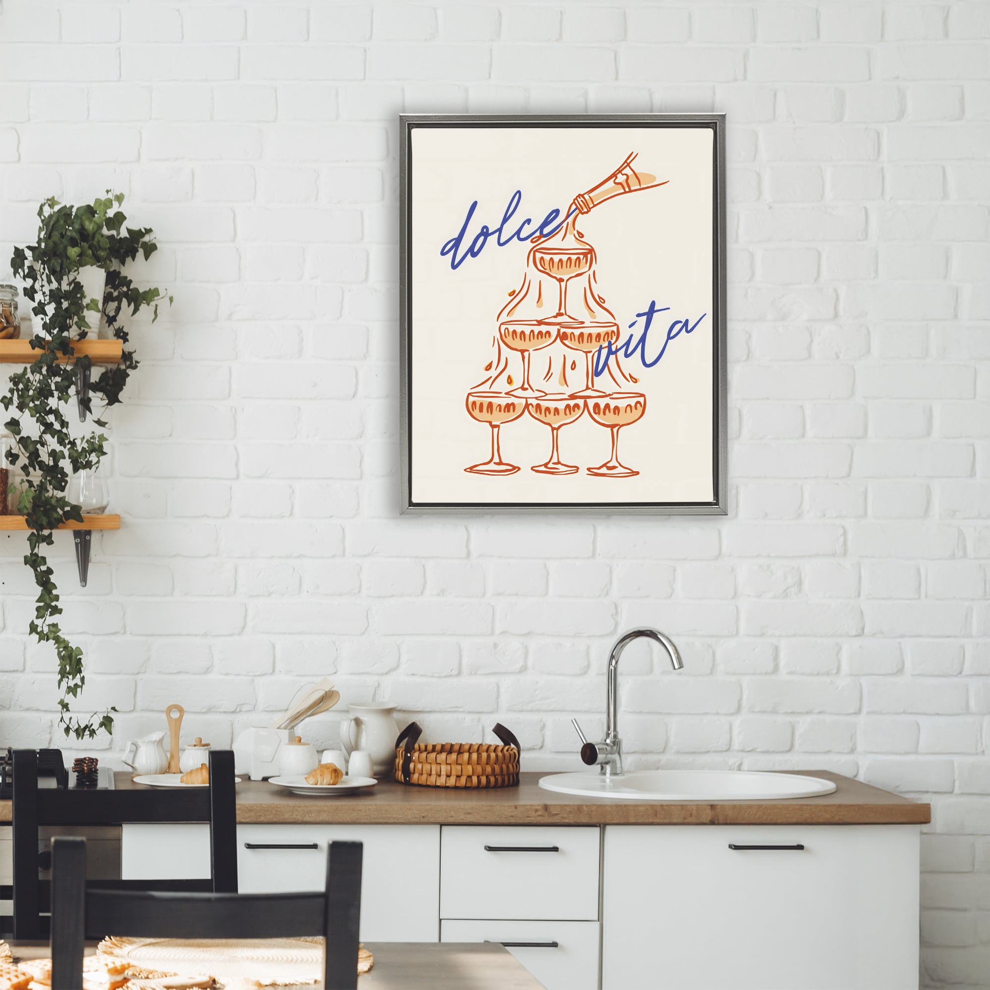 Stupell Industries Dolce Vita Champagne Tower Gray Framed Floater Canvas Wall Art, design by The Prints Vibe