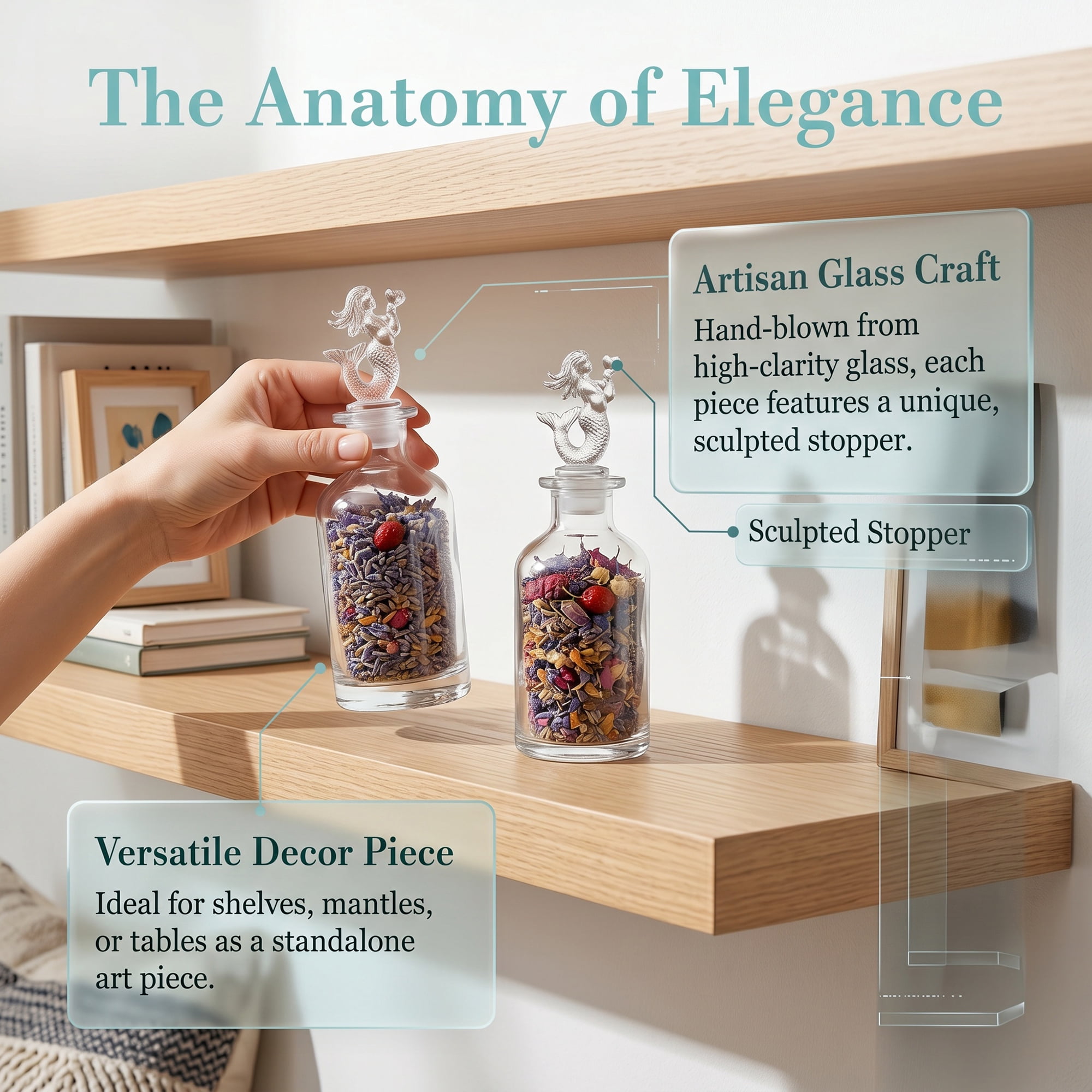 Unique Bargains 2pcs Glass Jars with Glass Stoppers Fish Shaped Snap Cover 2.6"x2.6"x7.5"