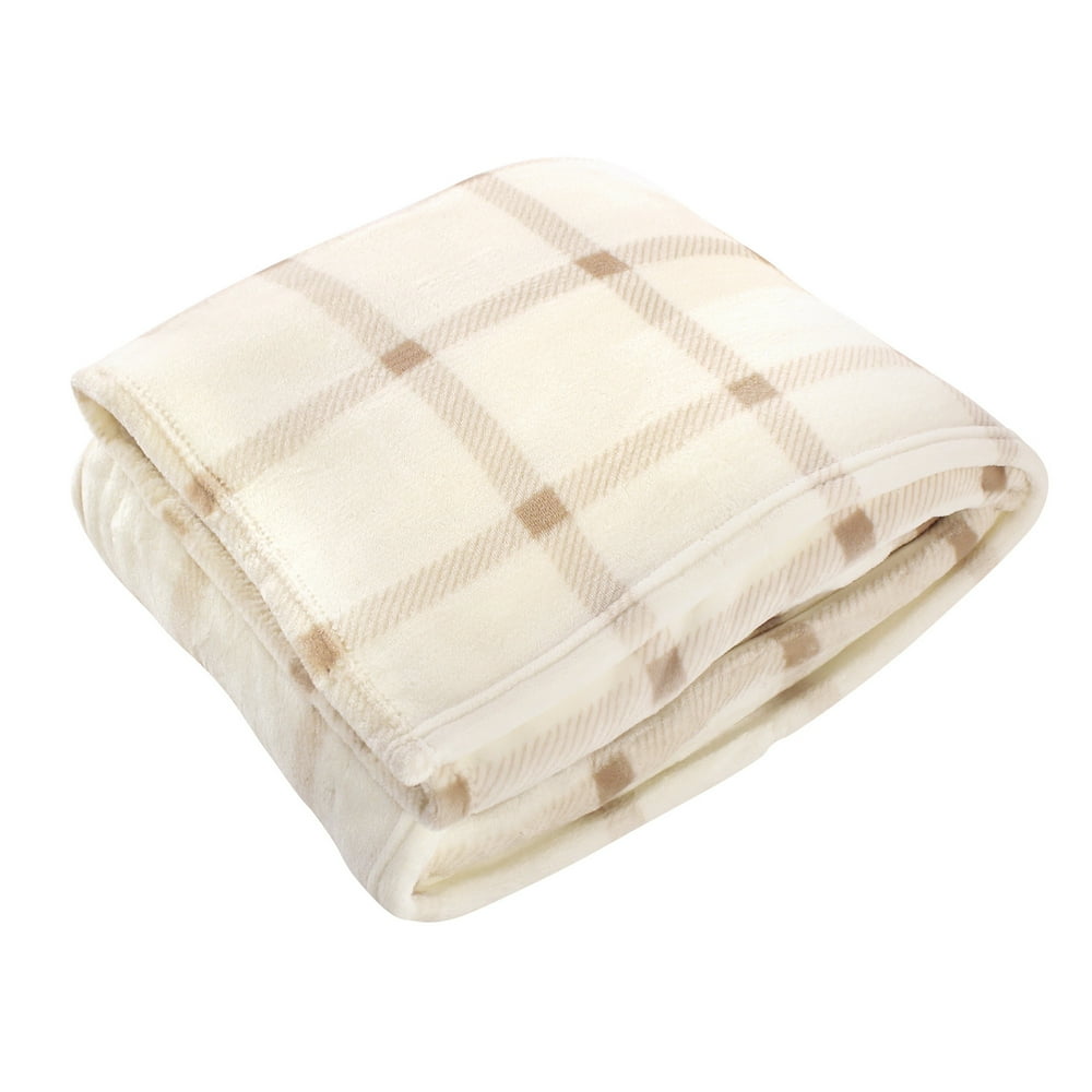 Hudson Home Collection Men and Women Silky Plush Blanket, Tan Plaid