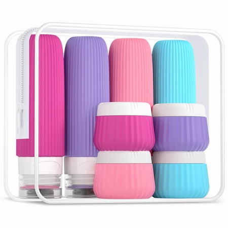 Micebay Travel Bottles for Toiletries 8 Pack Tsa Approved 3-oz Travel Size Containers with Clear Bag Silicone Squeezable Essentials Creams Jars