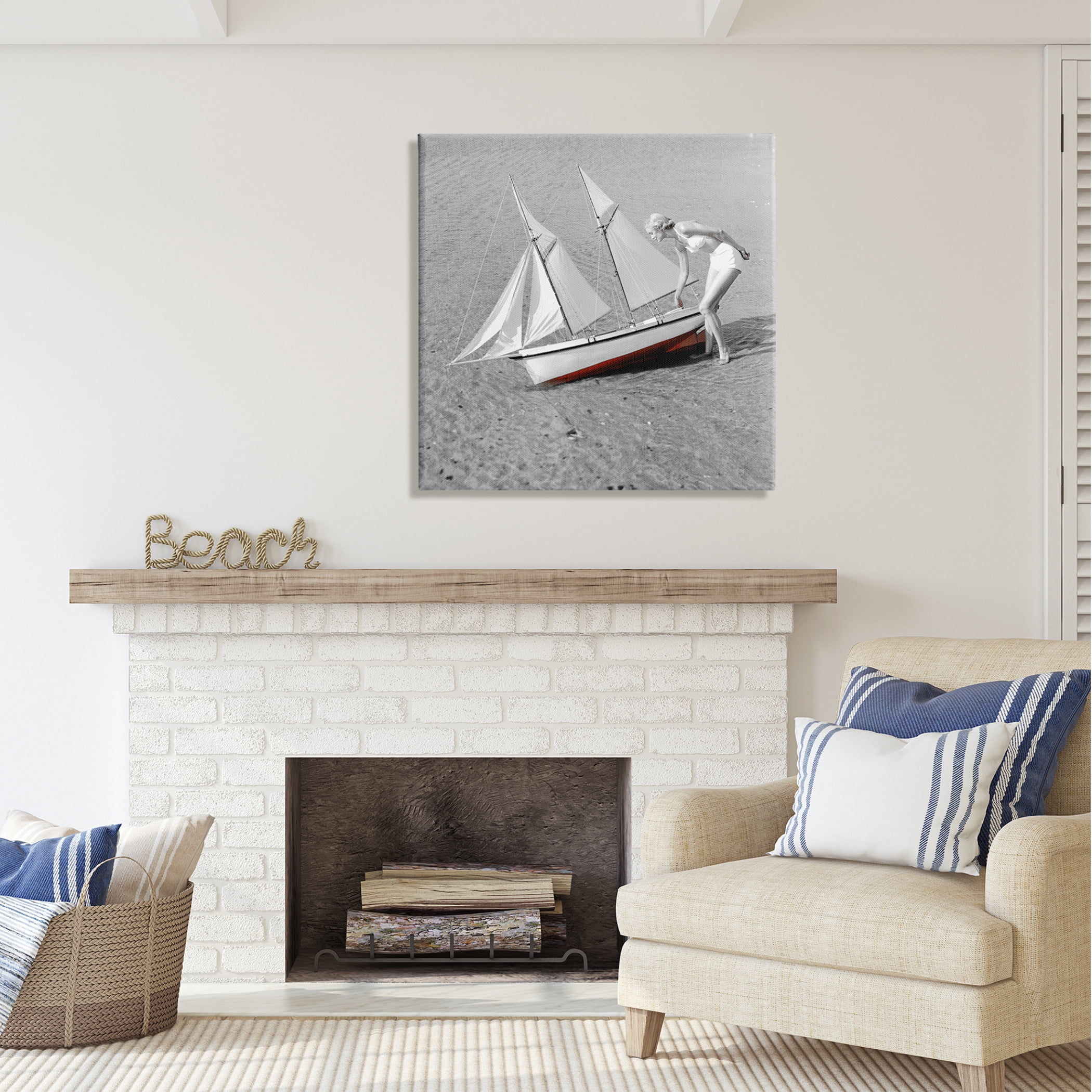 Stupell Industries Woman with Sailboat Transportation Photography Gallery Wrapped Canvas Print Wall Art, 30 x 30