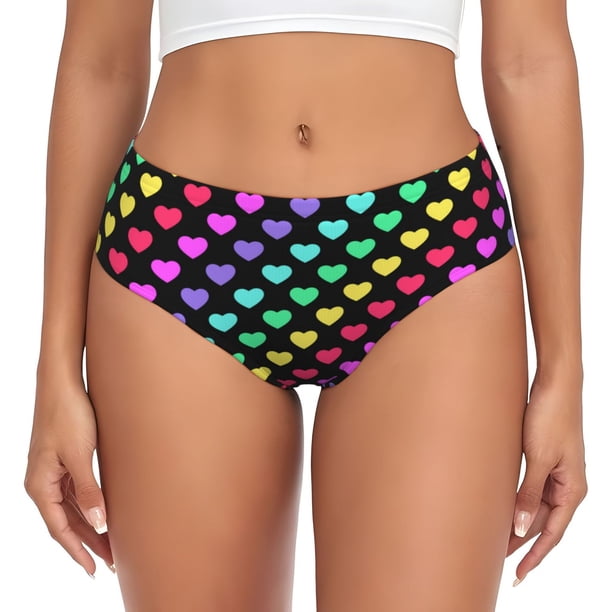 Fotbe Rainbow Hearts Calzones Estampados para Mujer – Ropa Interior de Algodón, Cómoda, Suave y Elástica-X-Small