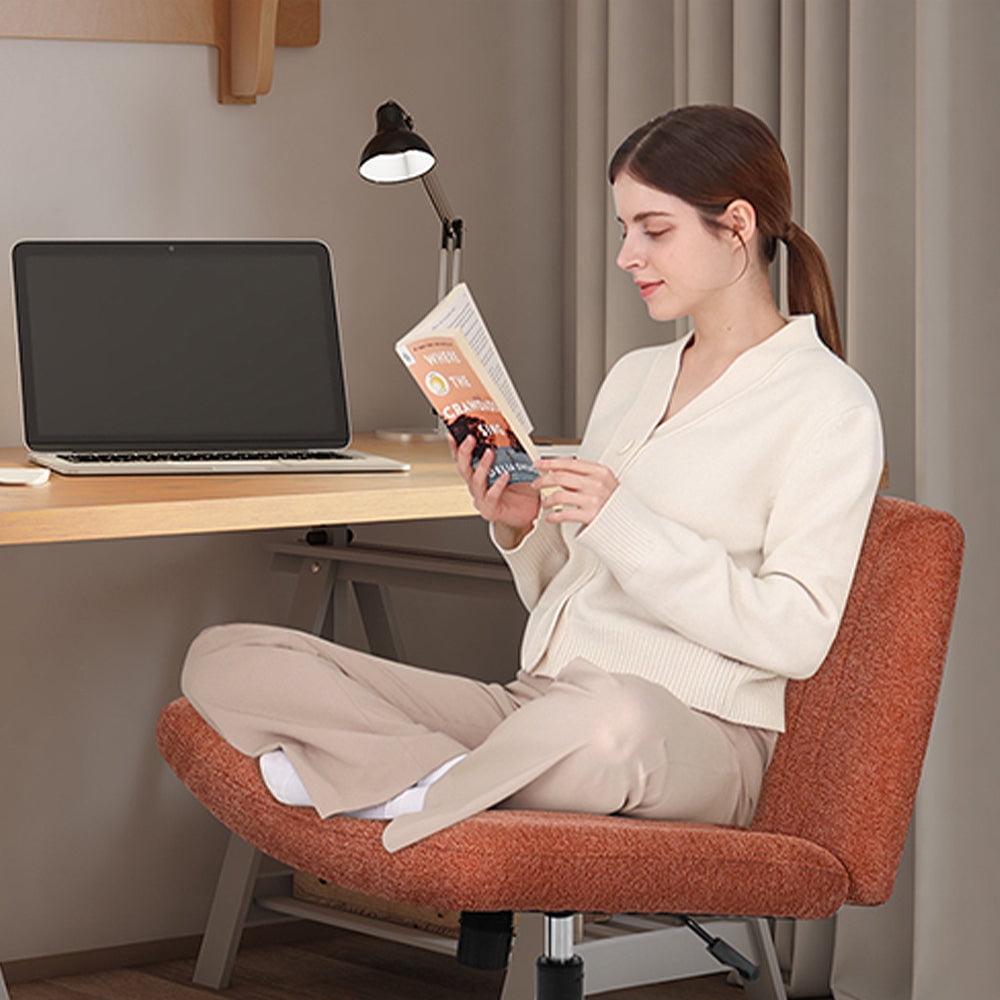 Celtoss Criss Cross Home Office Chair, Armless Swivel Task Computer Chair, in Fabric, Vanity Style, Brown