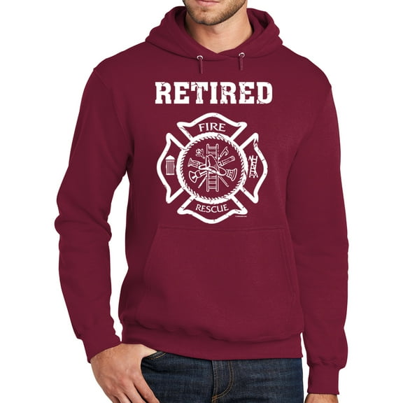 Mens Adult Retired Firefighter Fireman Hoodie Sweatshirt, Small Cardinal