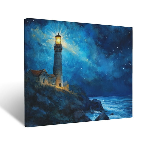 CozyNet Radiant Lighthouse Shining In The Night, Symbolizing Jesus As The Light Of The World Wall Art Prints With Frame Canvas Perfect for Living Room & Bedroom, Ready to Hang, Wall Decor 12"x16"