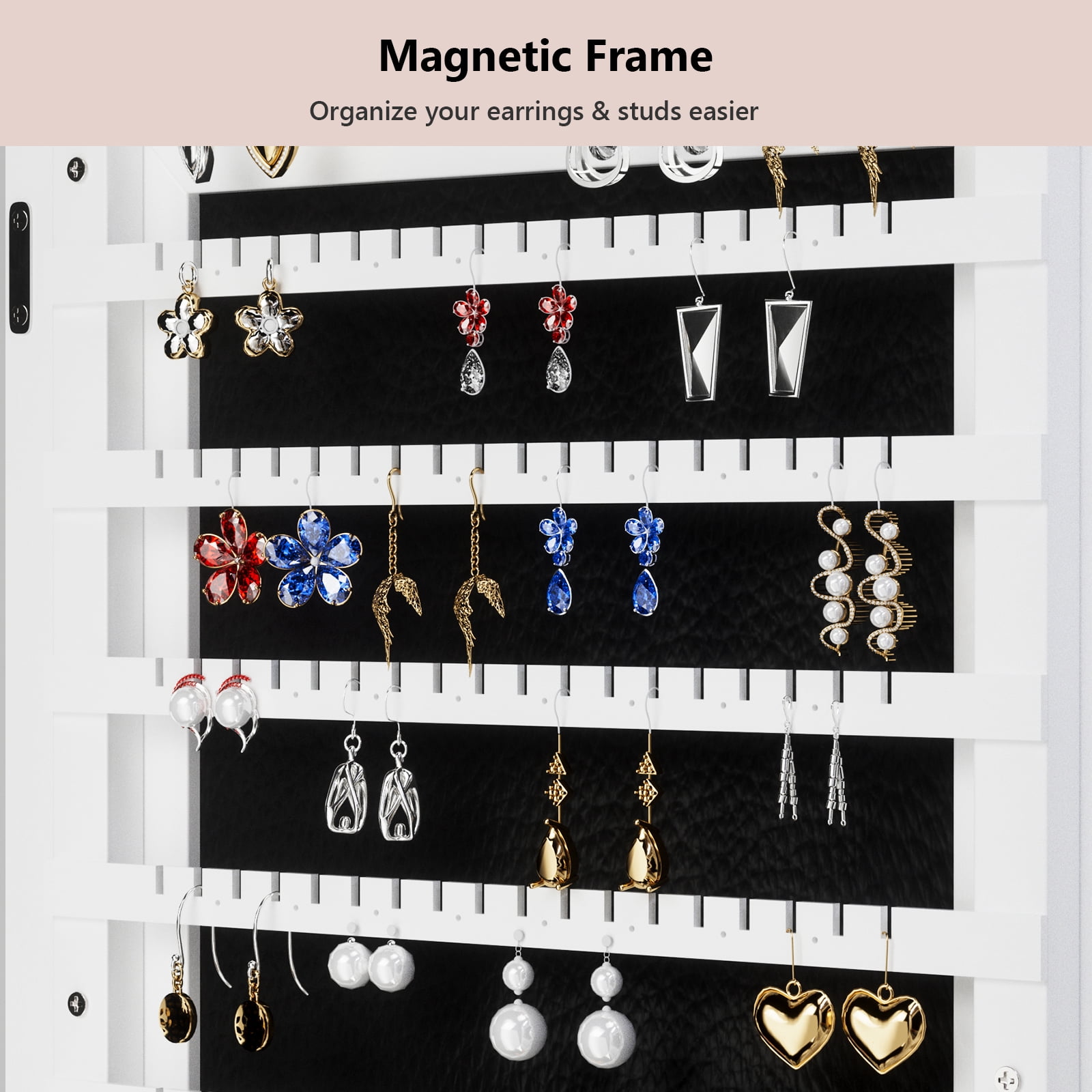 MAYEERTY 42.52"x16.14" 2-in-1 Jewelry Cabinet with Full-Length Mirror, Door-Hanging Makeup Organizer with Built-in Light for Bedroom