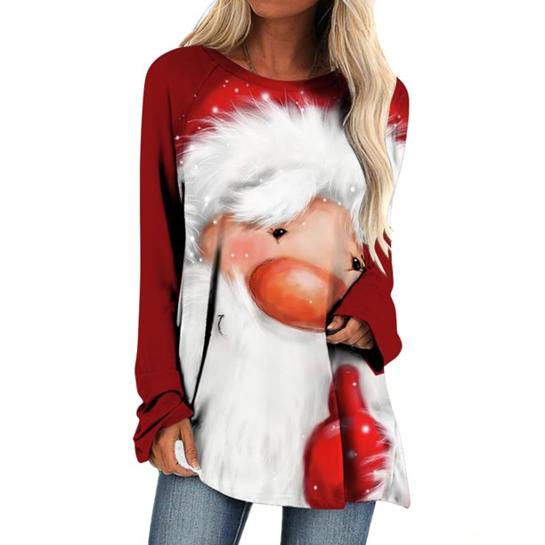 Blusas Navideñas Para Mujer Blusas de Manga Larga Camisas Tipo Túnica Informales Con Cuello Redondo Odeerbi ODB183136