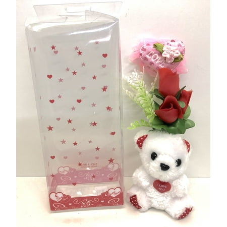 I Love You Small Plush Teddy Bear with Artificial Roses and Pink Love Heart - 8.5"
