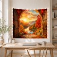thumbnail image 5 of Autumn Maple Leaves Through Open Wooden Doors in a Serene Rustic Scenery for Home Decor Lovers, Nature Landscape Art Decor, Housewarming Gift Tapestry Wall Hanging for Bedroom and Living Room, 5 of 7